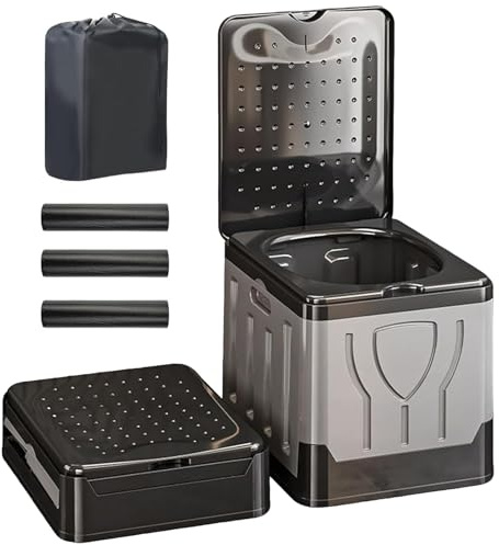 LZEXIN Portable Toilet, Outdoor Camping Toilet for Adults Kids, Collapsible Lightweight Emergency Toilets with Lid, Carry Bag, Foldable Loo WC for Car with 30pcs Cleaning Bags(Grey)