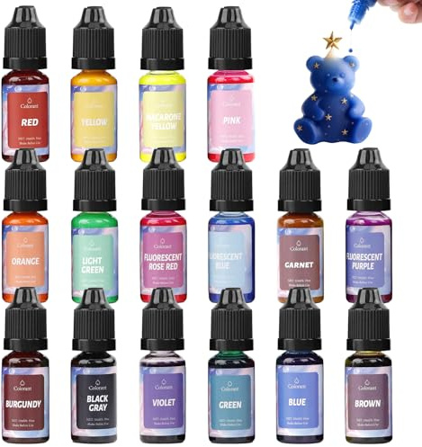 DEWEL Colorante de Jabón de 16 Colores x 10ml, Tintes de Elaboración de Jabones, Tintes Líquidos para Resina Epoxi, Colores Líquidos para Bomba de Baño, DIY y Manualidades