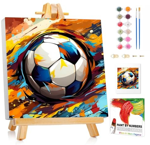 XTCIXAL Paint by Numbers Kit for Kids with Frame, Soccer, 8X8 inch