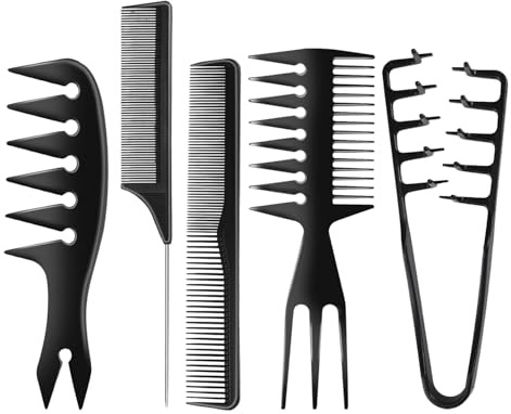 ACKKOR 5-pack Hårkammar för Män, Texturkam för Volym, Bredtandad Kam för Quiff, Pinnkam för Styling, Värmetålig & Antistatisk, Svart