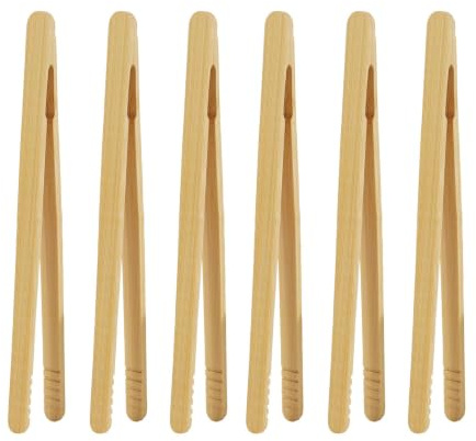 Pinces en Bambou 6 Pièces, Pinces à Pain en Bois 17cm pour Grille-Pain, BBQ, Apéritif, Buffet – Ustensiles de Cuisson Réutilisables et Résistants pour Servir Aliments, Fromages, Fruits