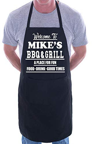 Print4U Apron Personalised Welcome To Mike's BBQ & Grill Black