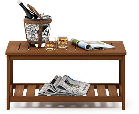 Furinno TIOMAN Patio Table, Outdoor Side Table, Coffee Table with Shelf in Teak Oil, for Patio, Garden, Porch, Natural