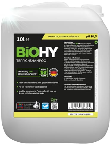 BiOHY Shampoo per tappeti (Lattina da 10 Litri) | Concentrato detergente efficace | ideale per rimuovere le macchie ostinate | ben tollerato dagli animali rispettoso dei materiali (Teppichshampoo)