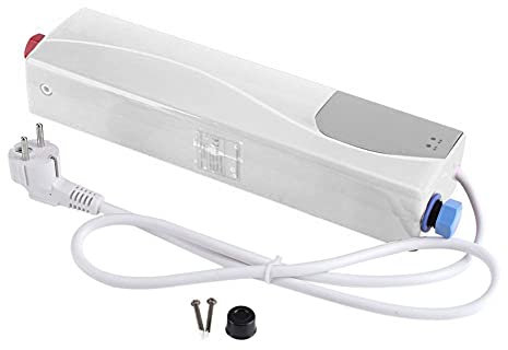 Mini chauffe-eau électrique sans réservoir - 220V 3000W sous l'évier Mini chauffe-eau instantané électrique sans réservoir pour le lavage de la cuisine de la salle de bain (prise UE)(blanche)
