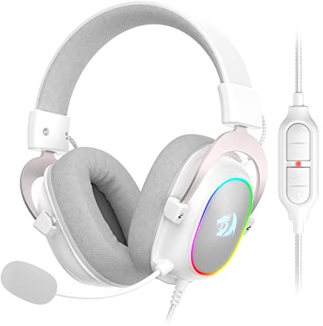 Redragon Zeus-X H510 Casque de jeu filaire RGB Blanc Son Surround 7.1 Pilotes audio 53 mm avec coussinets en mousse à mémoire de forme avec coque en tissu durable Casque multi-plateformes Alimenté par