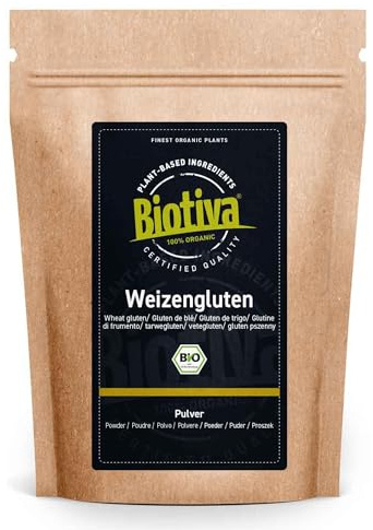 Biotiva Vetegluten Bio 2 kg (2 x 1 kg) – vetegroutpulver – förvaringsförpackning – proteininnehåll – för bakning av bröd och bakverk – fylld och kontrollerad i Tyskland (DE-Öko-Tex 005)
