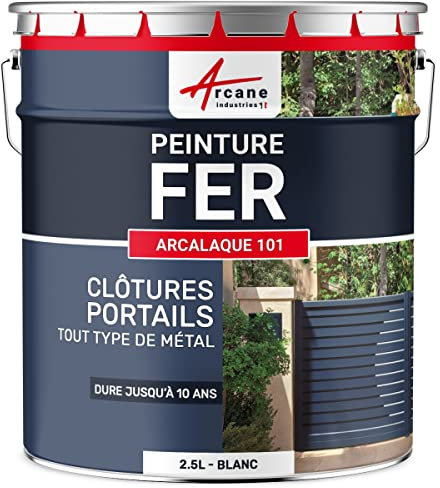 ARCANE INDUSTRIES Peinture métal et fer pour portail, grille, garde corps : Arcalaque 101-2.5 L Blanc - RAL 9003