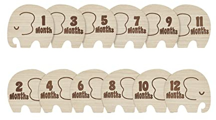 Kate & Milo Wooden Milestone Props, Baby Monthly Photo Discs, Newborn Keepsake Photos, New and Expecting Parents Gift, Elephant