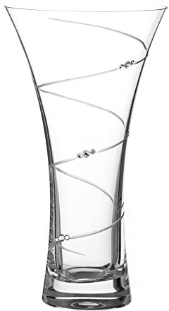 DIAMANTE Swarovski Hollow Sided Vase ‘Swirl’ Crystal Trumpet Vase - Lead Free Crystal Glass (25cm)