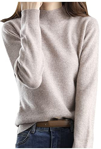 Strickpullover mit Stehkragen, Damen, Pullover, einfarbig, langärmlig, locker, dicker Pullover, Herbst- und Winterpullover für Damen, Oberteil, Pullover, Winter, warm, modisch, kaki, 48