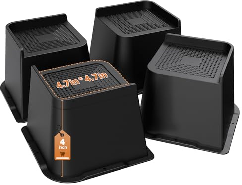 MYMULIKE Sänghöjare 5 cm, 7,6 cm, 10 cm, 15 cm eller 20 cm tunga möbelhöjare, upp till 2720 kg L formad design sänglyftblock för soffbord bokhylla (svart 4-pack, 10 cm)