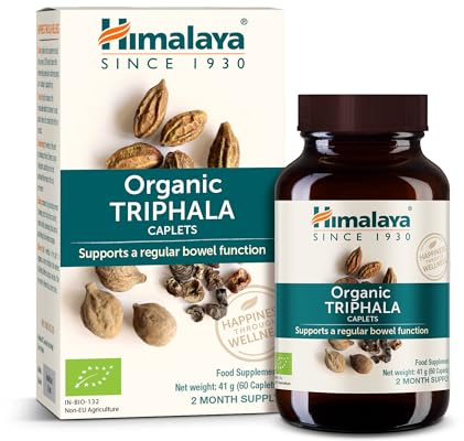 Himalaya Organic Triphala Limpieza de colon y suplemento digestivo para el estreñimiento ocasional, 688 mg, 60 cápsulas, suministro para 2 meses
