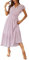 Awemeal Kleid Damen Sommer Elegant V-Ausschnitt Kurzarm Lang Sommerkleid Boho Blumenkleid mit Gürtel Rüschen Saum Wickelkleid Strandkleid A Linie Fließend Maxikleid （S, Rosa）