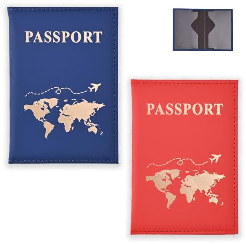 ZOPJUMA 2 Piezas Funda Pasaporte, Funda para Pasaporte de Cuero de PU, Tapa del Pasaporte, Porta Pasaportes, Portada del Pasaporte, Portadocumentos para Mujeres Hombres, Pasaporte(B)