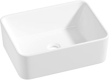 Eridanus Vasque rectangulaire en céramique à poser sur le plan de travail - Lavabo carré moderne en porcelaine vitreuse pour meuble-lavabo, blanc brillant - 400 x 300 x 130 mm