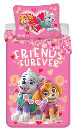Brandmac Paw Patrol Bettwäsche, Stella und Everest, 100% Baumwolle, Rosa, für kleines Bett, Bettbezug 100 x 135 cm + Kissenbezug 40 x 60 cm