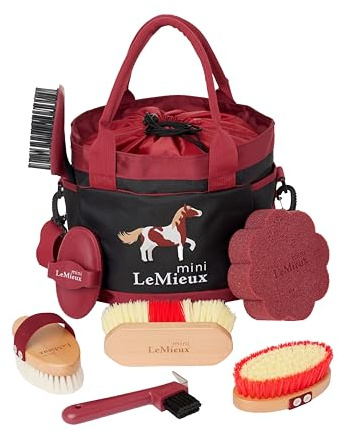 LeMieux Mini Childrens Grooming Set - Everything Little Equestrians Need - Help keep Your Pony in Tip-Top Condition - Complete Set Perfect for On The Go - Suitable for Real Horses and Ponies - Red