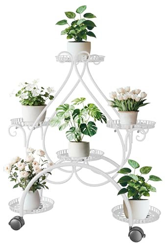 unho Blumenständer Metall, Blumenregal Pflanzenregal Blumenständer Wohnzimmer Schlafzimmer Balkon, weiß