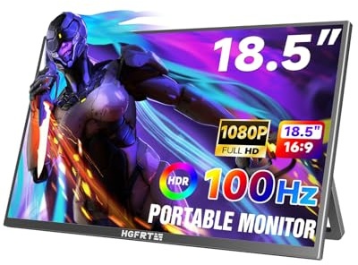 HGFRTEE Bärbar bildskärm 18,5 tum, bärbar IPS 1080P HDR 100Hz 100 % sRGB Mini HDMI/USB-C, dubbla högtalare, kickstand&VESA bärbar bildskärm för PC-mobiltelefon P-S4/5 Xbox