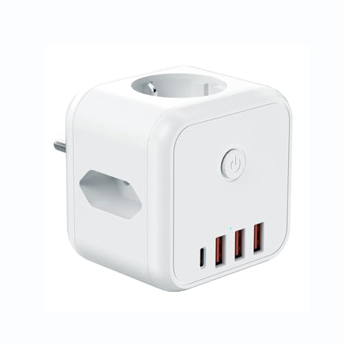massway Steckdosenleiste Steckdosenwürfel ohne Kabel, Mehrfachsteckdose mit USB C und 3 USB-A, 7-in-1 Steckdosenadapter 3 Fach Würfel Mehrfachstecker für Büro Hause Reisen
