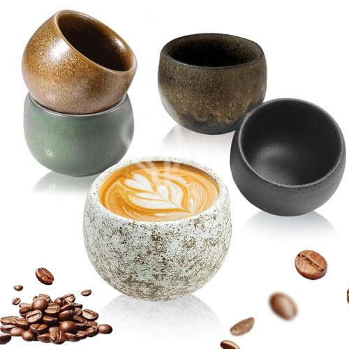 5pcs Tazas De Cerámica,50ml Tazas De Café Espresso,Juego de Tazas de Café de Porcelana Hechas a Mano,Juego de Tazas de té de Kung Fu de Estilo Japonés,Vaso Para Especias,Regalo En Diseño Moderno