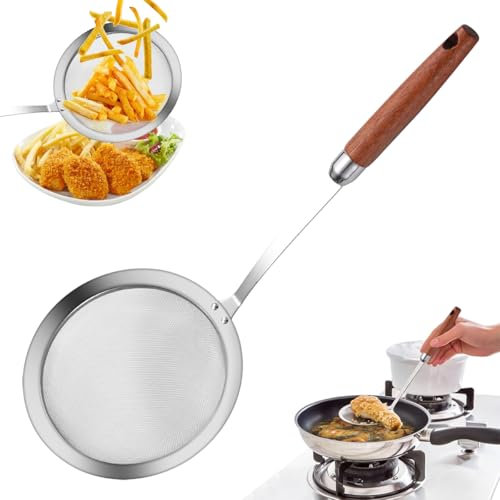 Schaumlöffel edelstahl, Schaumkelle edelstahl,Schaumlöffel aus Drahtnetz mit Holzgriff,Schaumkelle mit Griff,Abseihlöffel,Siebkelle,Sieblöffel