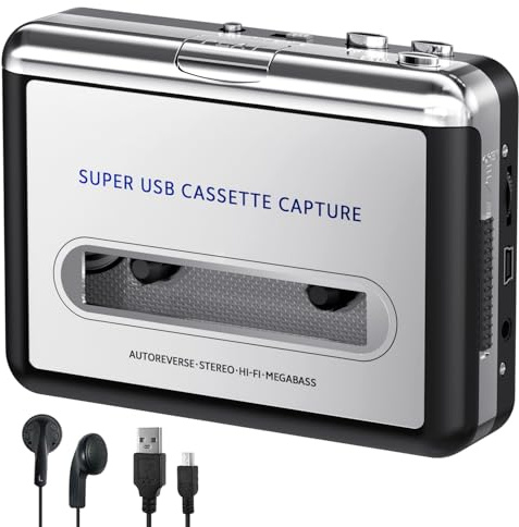 Lettore cassette – Registratore portatile con cuffie – Converte cassette audio in MP3 digitale, compatibile con computer portatile/PC/MAC – per intrattenimento, viaggi, sport leggeri (argento)