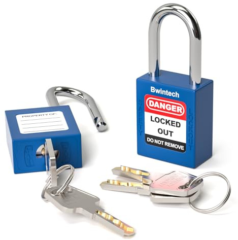 Bwintech 2 pièces 38 mm à clés différentes, cadenas de sécurité bleu foncé pour stations et dispositifs de verrouillage et d'étiquetage