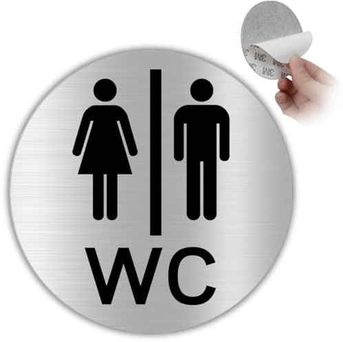 LEIASA | Señal adhesiva WC Mujer & Hombre - Grosor 0,8 mm - Diámetro Ø 100 mm - Aluminio Señalización Baños - Señal Servicios - Signo Baño - Cartel Adhesivo (WC Hombre Mujer)