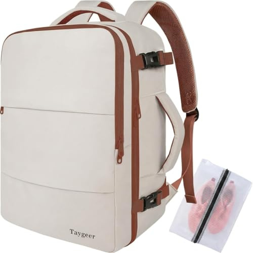 Taygeer Ryanair Cabin Bags 40x30x20 Underseat, Travel Backpack Cabin Size, Rucksack for Plane Hand Luggage Backpack for Travelling, Ryan Air Cabin Bag 40x30x20 with Separate Shoe Pouch, Khaki