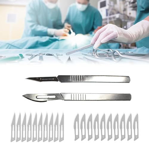 20 piezas Bisturí Hechas de Acero inoxidable, Hojas de Repuesto, Bisturi Quirurgico, Mango de Bisturí, para Cirugía, Letreros, Manualidades, Cortador de Tarjetas, Podología, Dental