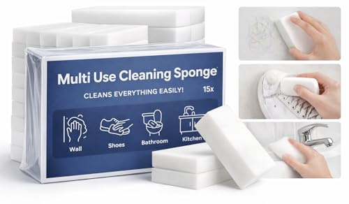 Spugna magica in melamina di alta qualità – Confezione da 15 pezzi | Extra resistente e durevole | Dimensioni 10cm x 7cm x 3 cm | Spugna magica per la pulizia di cucina, bagno, auto e altro