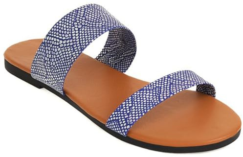 Dam slip-on sommar platta sandaler dubbla hängslen lediga slides rund tå skor strandstil för semesterresor och avkopplande stunder hemma