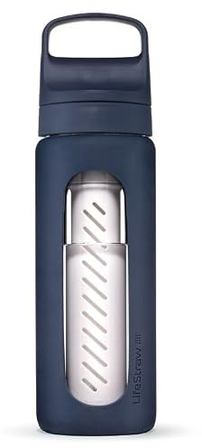 LifeStraw Go Glass Water Filter Bottle with Sleeve, 20 oz, Aegean Sea