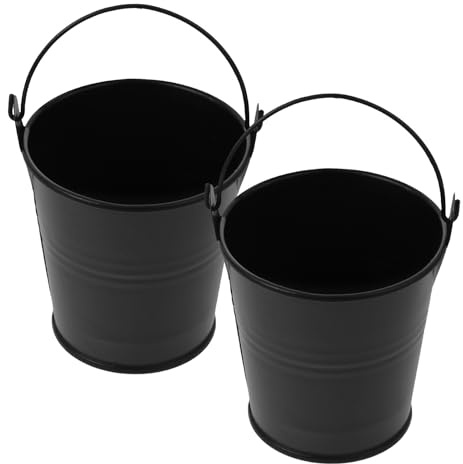 HOMSFOU 2 Pezzi Secchi in Ferro Nero per Raccolta Grassi e Olio Barbecue, Accessori Barbecue per Cucina Casalinga e Picnic, Mantiene Pulita la Griglia