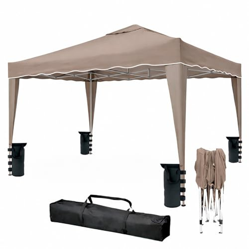 BRICOZONE Gazebo Pieghevole 3x4 Metri Struttura in Acciaio Verniciato Telo Poliestere Idrorepellente Anti UV Sistema a Fisarmonica con Borsa Trasporto e Sacche Zavorra per Giardino Campeggio Tortora