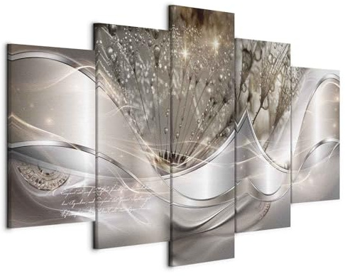 murando - Quadro Grande Astratto Fiori 200x100 cm 5 Pezzi Stampa su Tela - Quadri Moderni per Soggiorno Grandi - Decorazione da Parete Elegante Casa - Soffione Grigio Argento Astratta a-C-0087-b-n