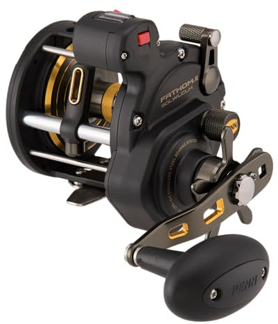 PENN Fathom® II Level Wind | Saltwater Multiplier Fishing Reel for Sea, Shore, Kayak & Lake Anglers | Conventional Reel with HT-100 Drag, Full Metal Body, Line Counter & Size Options | Black Gold