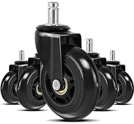 BALLSHOP Bürostuhl Rollen 5er Set Teppich Hartboden Rollen 11x22mm Ruhiges Drehstuhlrollen Bürostuhlrollen Stuhlrollen Ø 75mm Schreibtischstuhl Ersatzrollen (Schwarz)