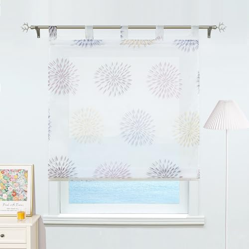 ESLIR Store Bateau avec Passants - Rideau Transparent - Motif Cercles - Voile Moderne - Violet - 80 x 140 cm
