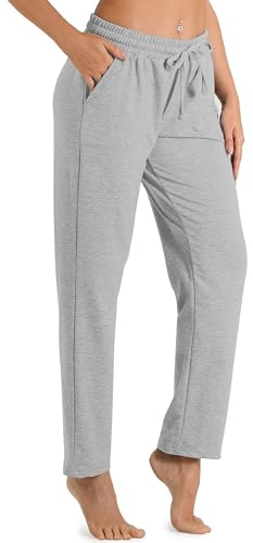 icyzone Femme Pantalons de Jogging Décontracté Pantalon de Sport avec Poches, Longue Jogger Pants (M, Gris Clair)