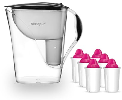 PerloPur - Wasserfilter Fashion (anthrazit) mit 6 AquaMag classic Filterkartuschen (Magnesium) - passt zu Brita Classic