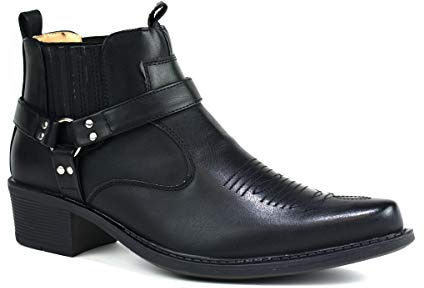 Men’s Cowboy – Black Leather Harness Ankle Boots for Men – Western Biker Motorcycle Riding Shoes – Stylish Horse Riding & Casual Footwear UK
