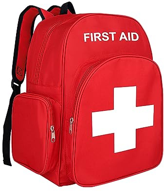Jipemtra Red Emergency Bag First Aid Backpack Empty Medical First Aid Bag Treatment First Responder Trauma Bags for Camping Cycling Outings Daycare