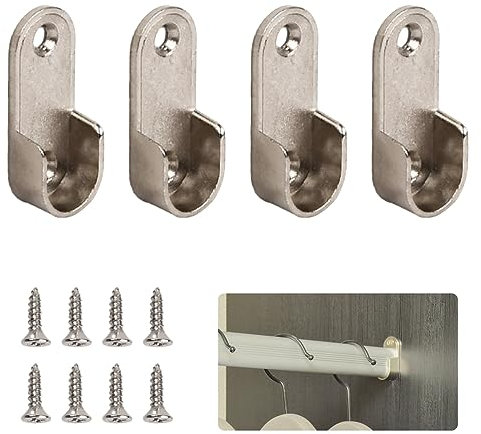 Wisebom Soportes Ovalados de Extremo de Riel, 4 Piezas Soportes de Riel de Brida Armario Soporte Barra Ropa para Armario Baño Ducha Cocina Barra Colgante