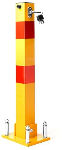 Absperrpfosten Parkplatzsperre Parkpfosten Klappbar 60 cm Stahl Klapppfosten mit 3 Schlüssel Parkplatz-Barriere Reflexstreifen Robust Standfuß Sperrpfosten
