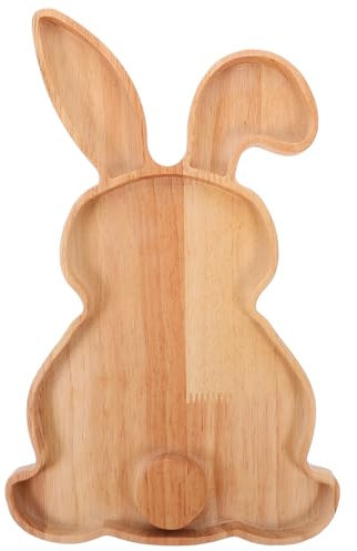 MAGICLULU Rabbit Shape Charcuterie Board, Easter Bunny Wooden Serving Tray Cutting Board Rabbit Dinner Platter for Kitchen Cute Cheese Board Salad Plate Snack Fruit Tray