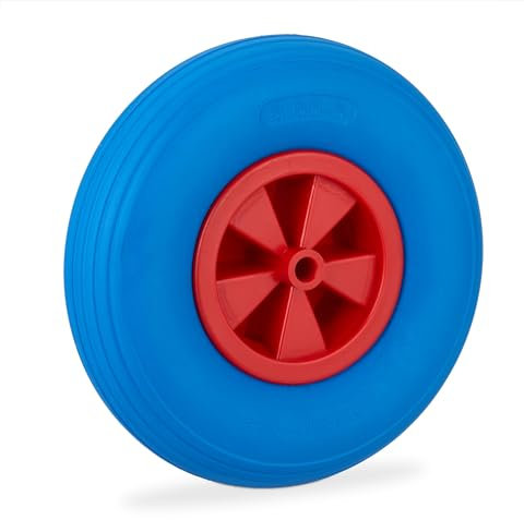 Relaxdays Schubkarrenrad 3.50-6, Vollgummi, Kunststofffelge, Ersatzrad Schubkarre, pannensicher, bis 100 kg, blau/rot
