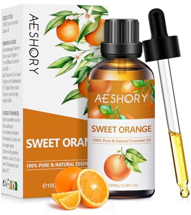 AESHORY Sweet Orange Essential Oils 100ml, Pure Premium Grade Sweet Orange Oil for Diffuser, Aromatherapy, Home Cleaning, Air Refreshening, Candle Making, Sleep
